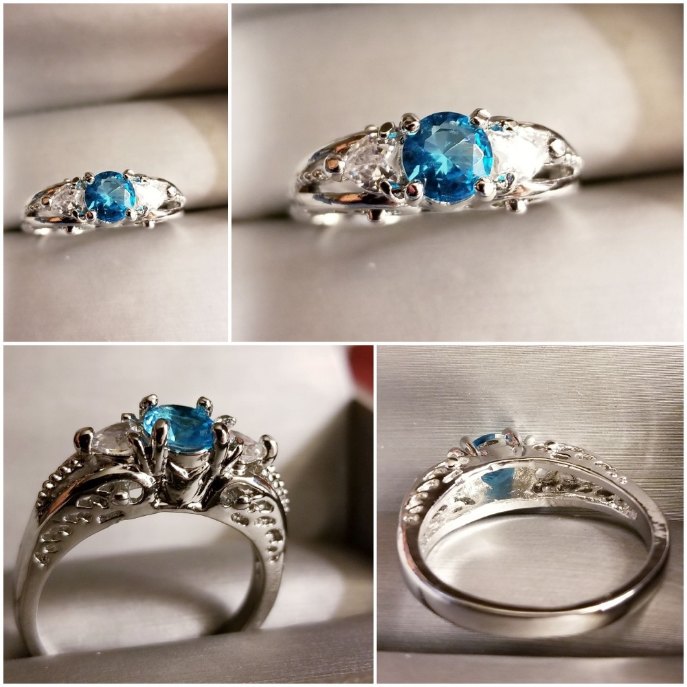 2CT Blue Topez with White Sapphire Sterling Silver - Picture 3 of 5